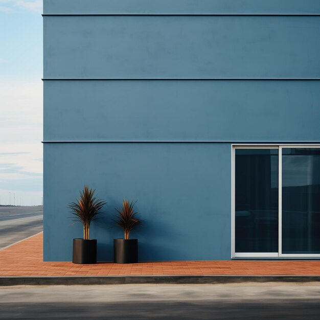 building with plain blue wall free space for logo mockup or other