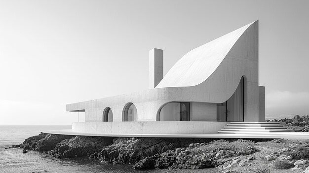 Photo a building with a point on the top of the roof is shown in black and white