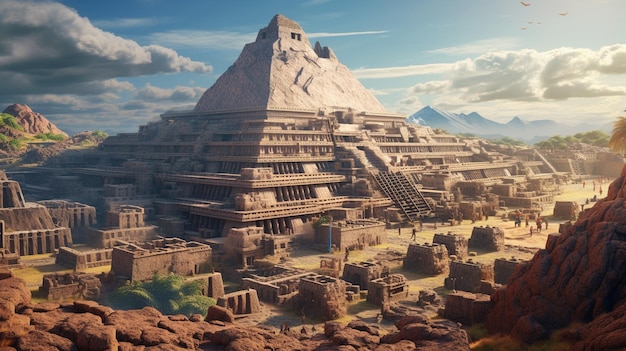 Photo a building with a pyramid in the background and the word pyramid on the bottom