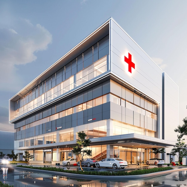 a building with a red cross on the front