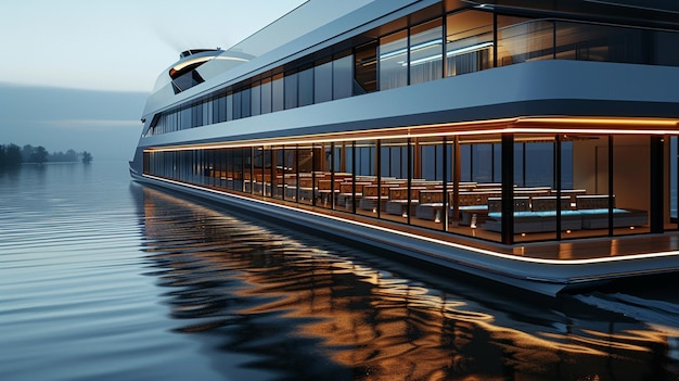 Photo a building with a reflection of a boat in the water