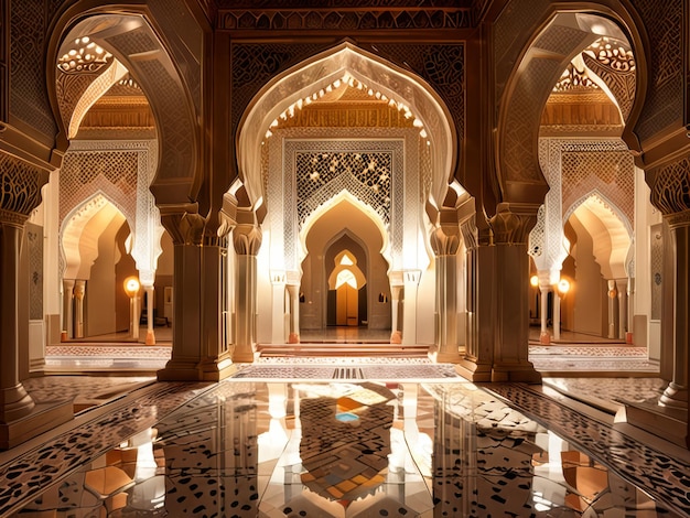 a building with a reflection of the sun on the floor