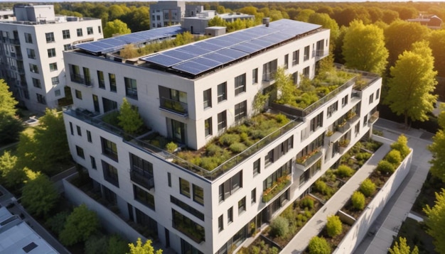 Photo a building with a solar roof on it