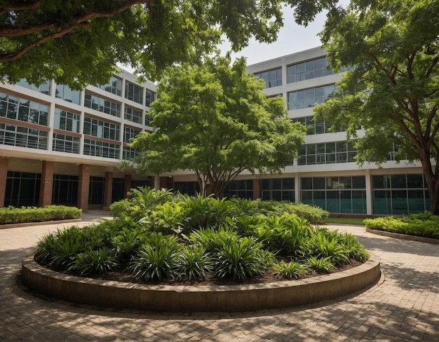 a building with a tree in the middle of it