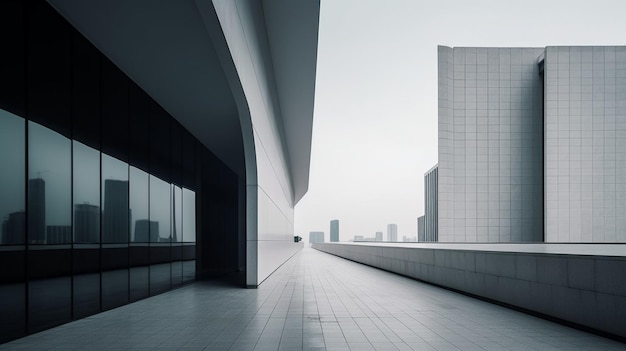 A building with a view of the city in the background