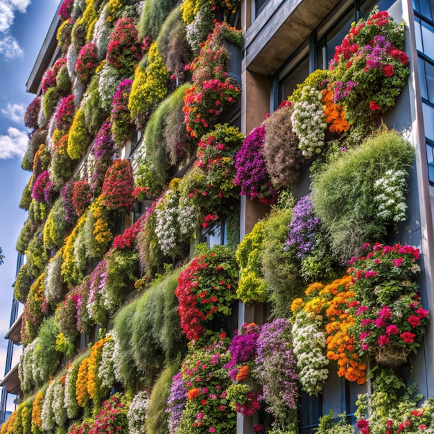 Photo a building with a wall of flowers on it and a building with a lot of flowers on it