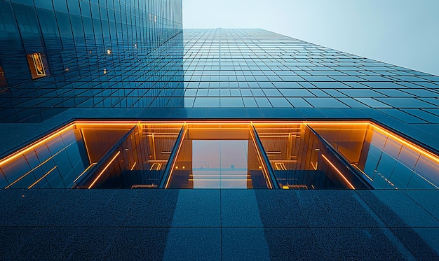 a building with a yellow light on the outside of it