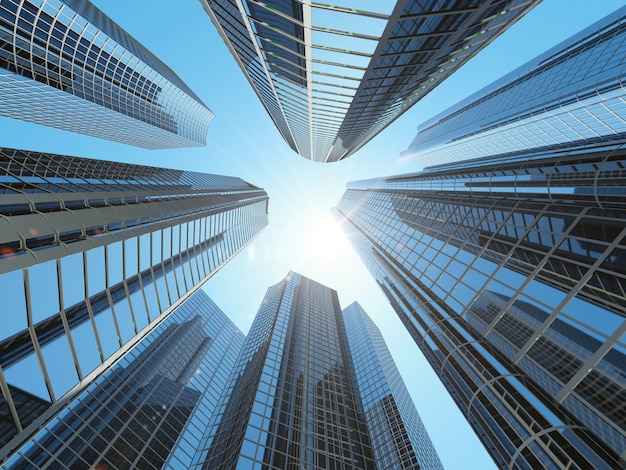 Buildings in City Downtown District with Sun Light