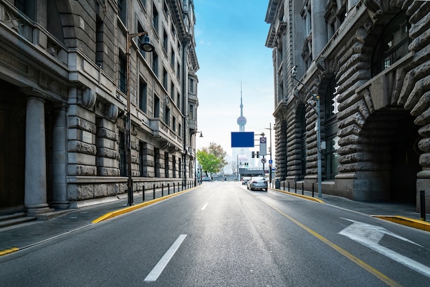 Buildings and highway in the Bund of Shanghai, China