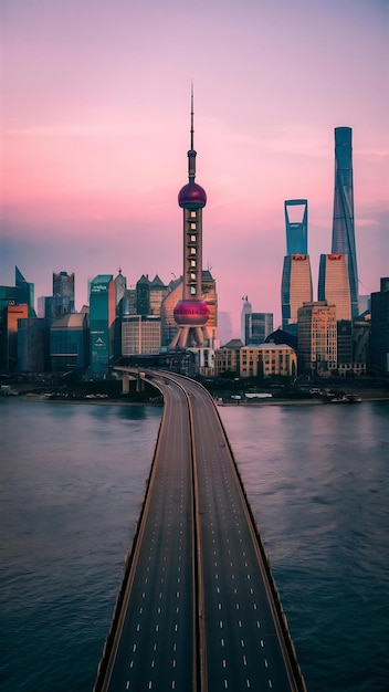 Buildings and highway in the bund of shanghai china