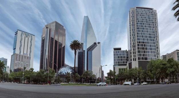 Buildings of mexico city in avenida reforma being in the glorieta de la palma