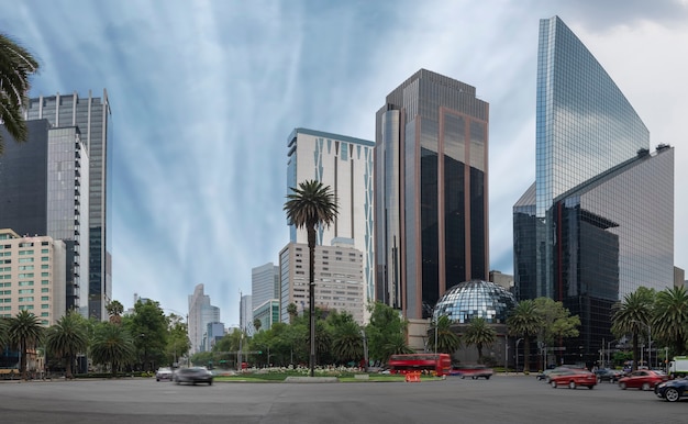 Buildings of mexico city in avenida reforma being in the glorieta de la palma