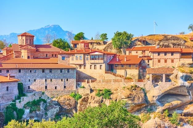 Buildings of The Monastery of Great Meteoron on the rock in Meteora, Greece