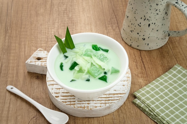 Buko Pandan, a dessert from Philippines, made from jelly, young coconut, evaporated milk