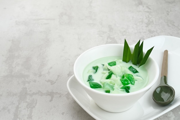 Buko Pandan, a dessert from Philippines, made from jelly, young coconut, evaporated milk