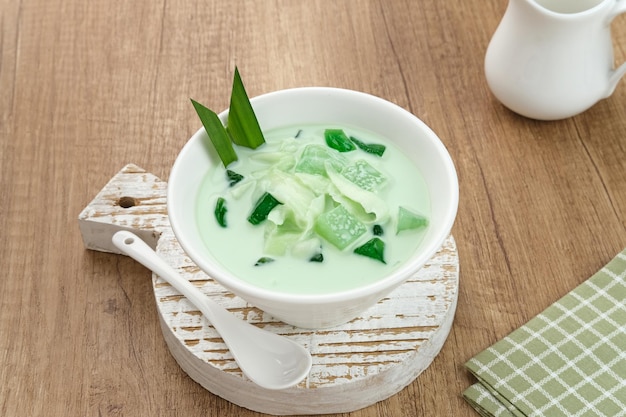 Buko Pandan, a dessert from Philippines, made from jelly, young coconut, evaporated milk