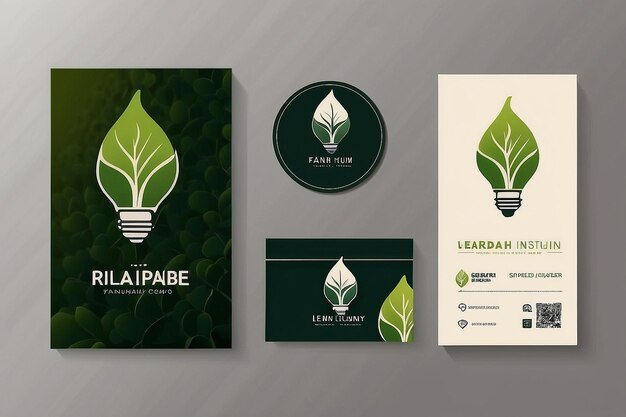 Photo bulb lamp nature leaf logo and business card design vector