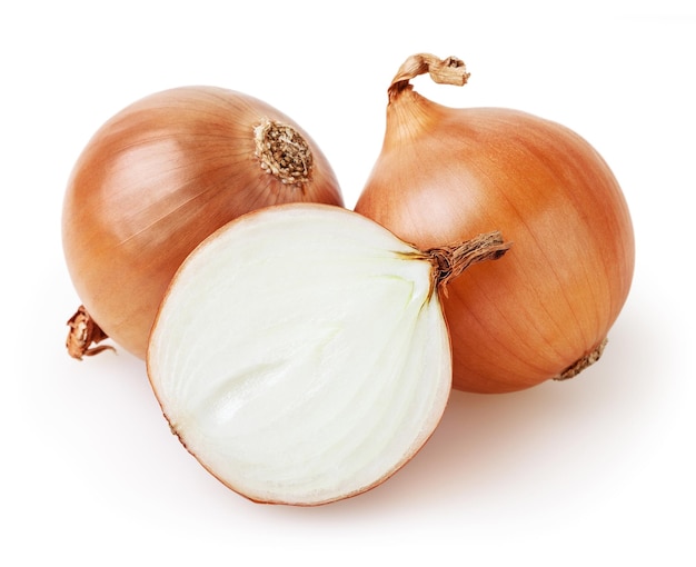 Bulbs of onion isolated on white background with clipping path