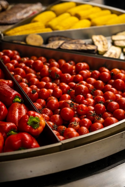 Bulgarian pepper and barbecue tomatoes. Tasty food. Buffet