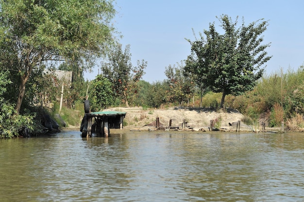 Bulk gardens in the Danube Delta. Channels along the streets. Vilkovo, Ukraine