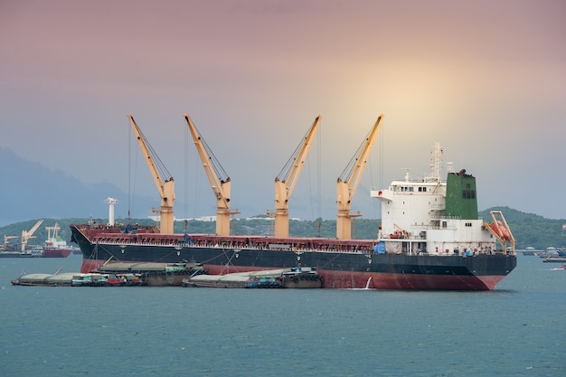 Bulk vessel on the sea with beautiful sky