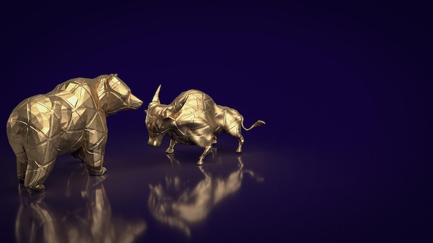 The bull and bear gold for business concept 3d rendering