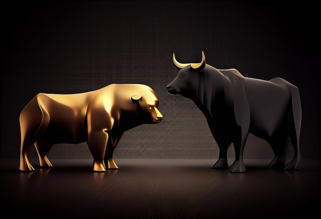 Bull and buffalo on a dark background The concept of bull tradinggenerative ai