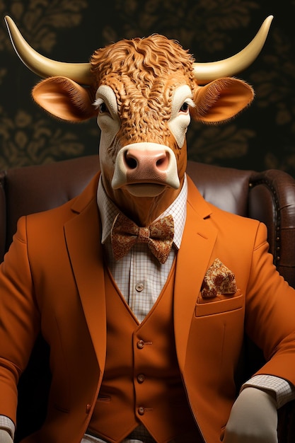 Bull in Business Attire in Clean Background