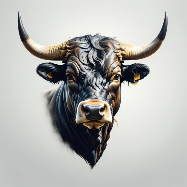 Bull head with big horns on a white background