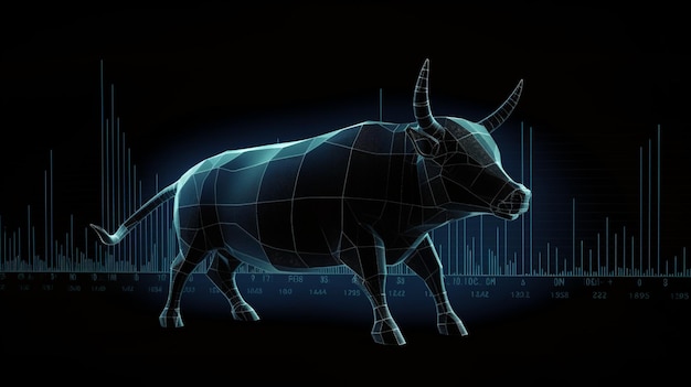 A bull is in front of a graph.