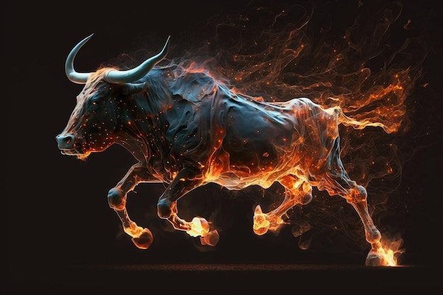 A bull is running in front of a fire