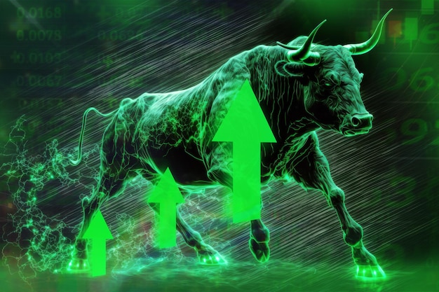 Bull market Green uptrend stock marketgreen bar and the line graph feeling that rise growth motivation hope and bull stock market Background