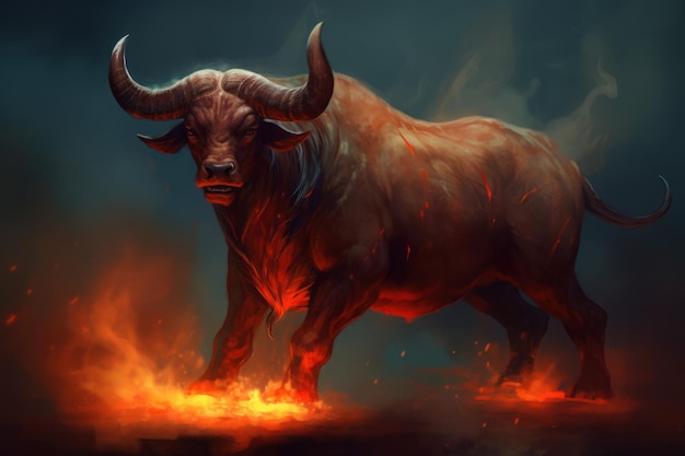 Bull red flames art Generate Ai