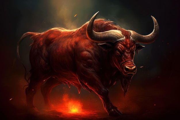 Bull red flames Generate Ai