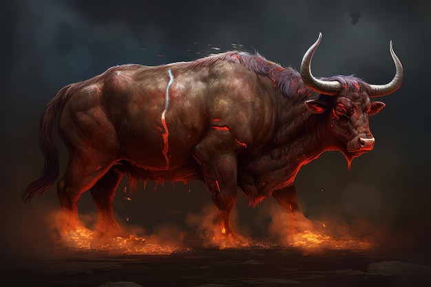 Bull red flames wildlife Generate Ai