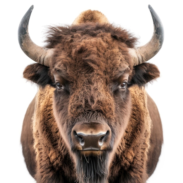 a bull with a brown face and horns is shown with a white background