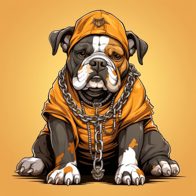 Bulldog cartoon wearing gold chain illustration