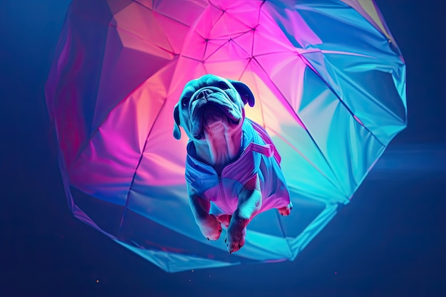 Bulldog dog in modern art with colorful parachute generative IA