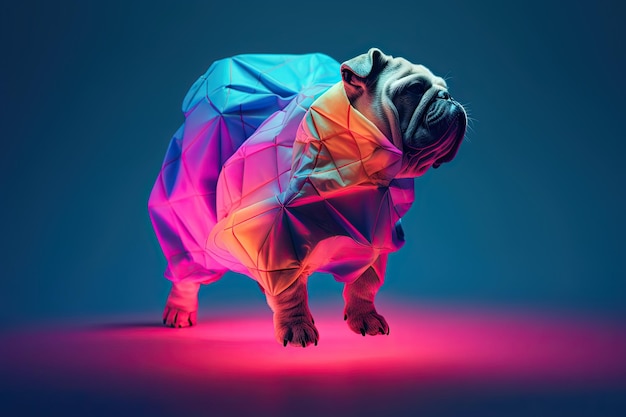 Bulldog dog in modern art with colorful parachute generative IA