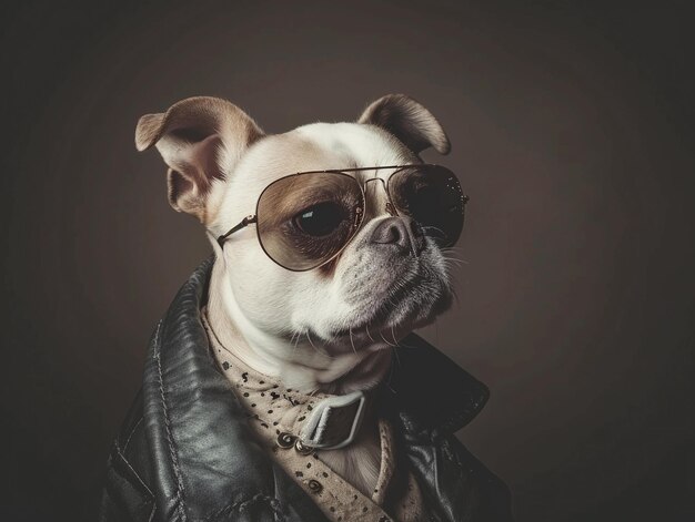 Photo bulldog in leather jacket