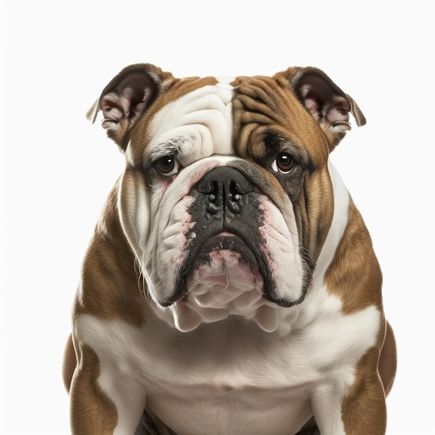 Bulldog portrait with realistic ravishing detail on white isolated background