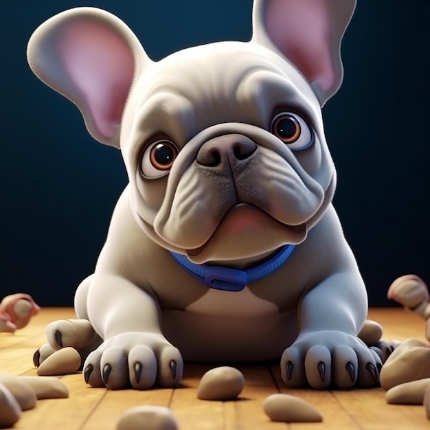 Photo a bulldog sits on a board with nuts in the background