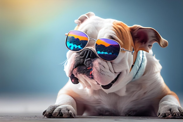 A bulldog wearing sunglasses