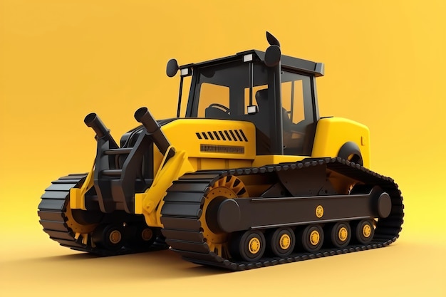 Bulldozer black with yellow on yellow background AI generated