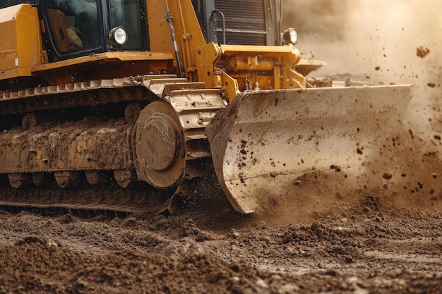 Photo a bulldozer is in the dirt and is being used to work in the construction site