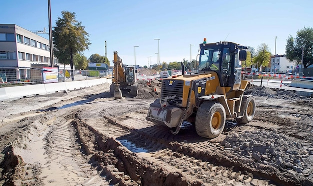 a bulldozer is on the dirt and is being used to work