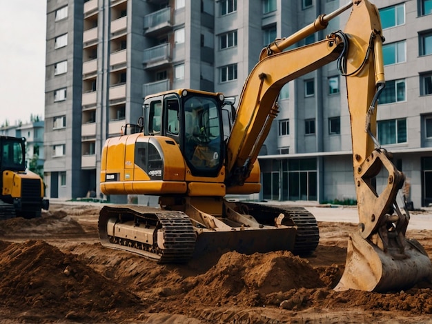 a bulldozer is in the dirt and is in the dirt