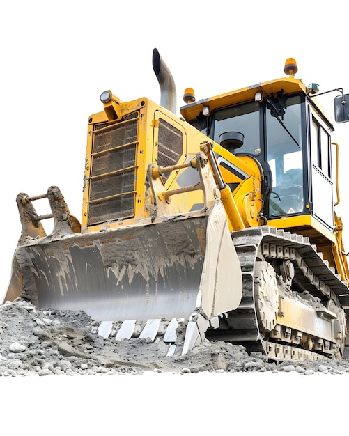 a bulldozer is in a pile of dirt