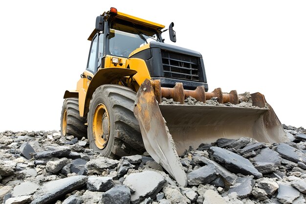 Photo a bulldozer is in a pile of rocks