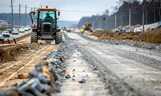 a bulldozer is on the side of a road